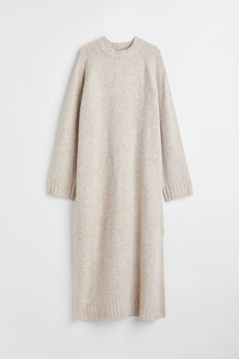 Langes Strickkleid - Beigemeliert - Ladies | H&M DE | H&M (DE, AT, CH, NL, FI)