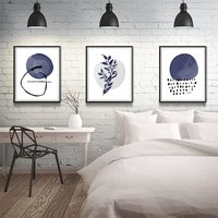 Minimalist Art Set, Blue Abstract Wall Art, Set Of 3 Prints, Modern Blue & Grey Brushstroke Triptych | Etsy (US)