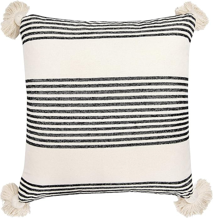 Creative Co-op Cream Cotton & Chenille Black Stripes & Tassels Pillows | Amazon (US)