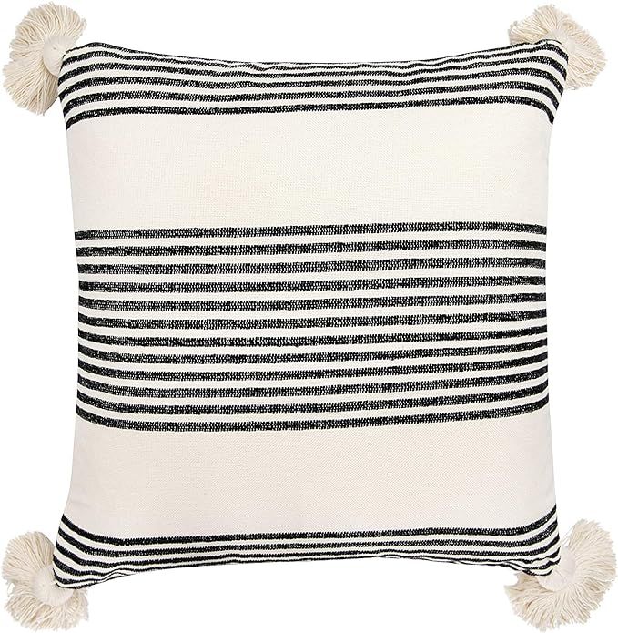 Creative Co-op Cream Cotton & Chenille Black Stripes & Tassels Pillows | Amazon (US)