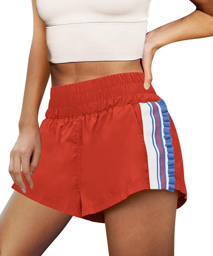 LAMISSCHE Womens Running Shorts Athletic High Waisted Biker Shorts Summer Workout Quick Dry Strip... | Amazon (US)