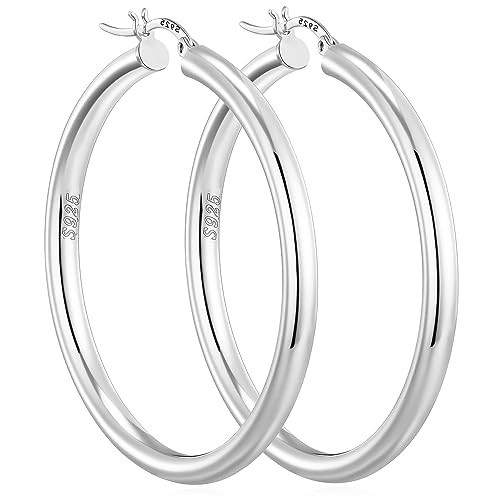 OAOMRIA Silver Hoop Earrings for Women Sterling Silver Hoop Earrings Silver Chunky Hoop Earrings Lightweight Large Hoop Earrings Big Tube Thick Hoop Earrings for Women Chunky Silver Hoops | Amazon (US)