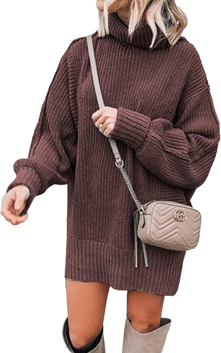 BTFBM Women Fashion Sweater Short Dress Long Sleeve Turtleneck Oversized Fall Winter Soft Chunky ... | Amazon (US)