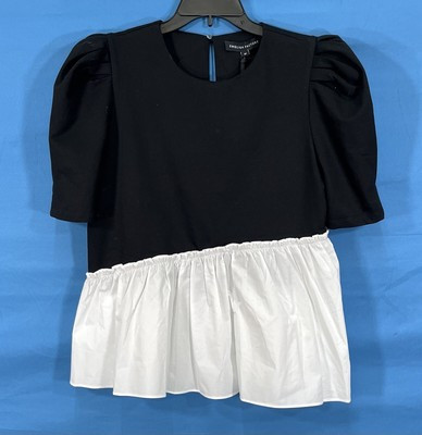 NWT ENGLISH FACTORY Anthropologie BLACK/WHITE Mixed Media PEPLUM Contrast Top M  | eBay | eBay US