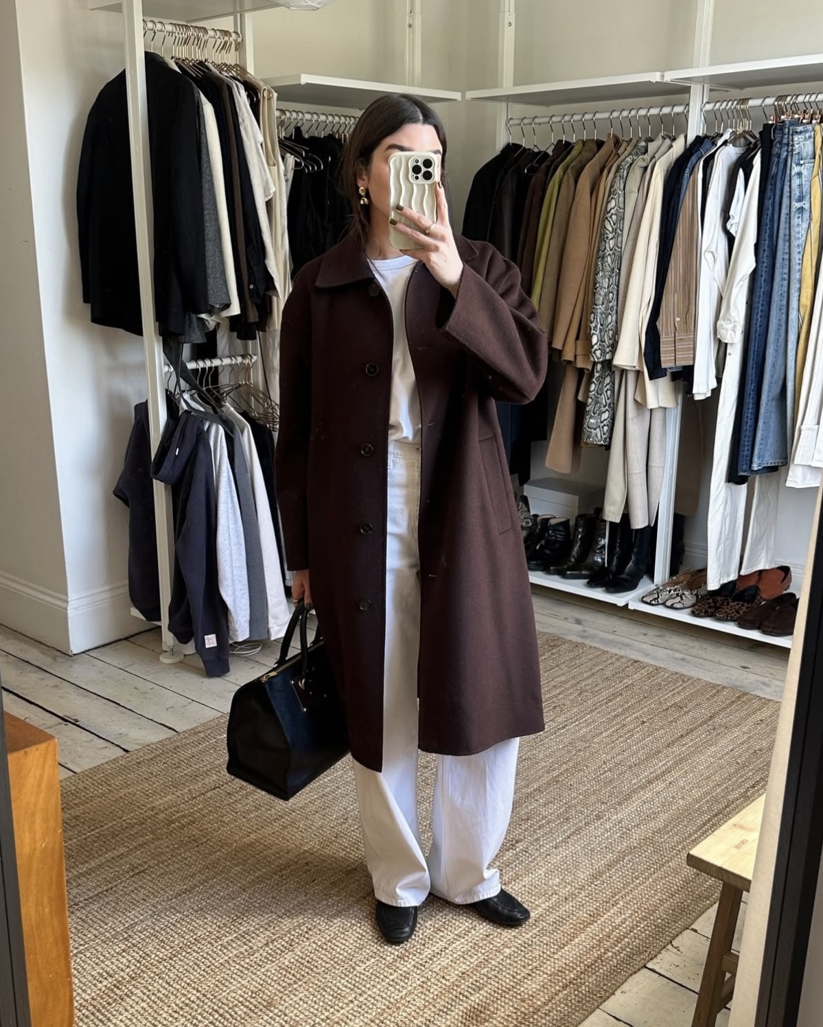 2025 in outfits. One of my favourite wool coats in chocolate brown, old Massimo Dutti, similar linked below. Styled with monochrome white look 

 #LTKwinter #LTKstyletip