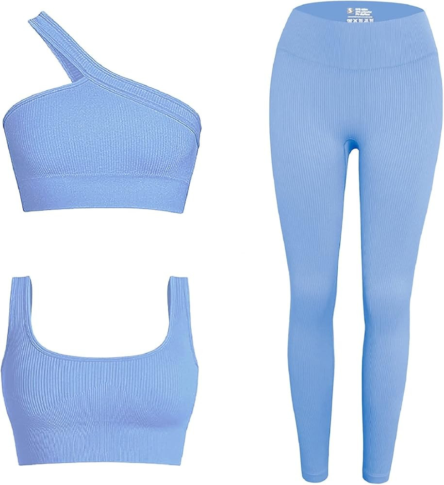 Workout Sets for Women 2 Piece Seamless Sexy One Shoulder Sport Bra High Waist Shorts GMY Yoga Tw... | Amazon (US)