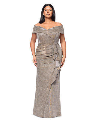 XSCAPE Plus Size Sweetheart-Neck Off-The-Shoulder Metallic Gown - Macy's | Macy's