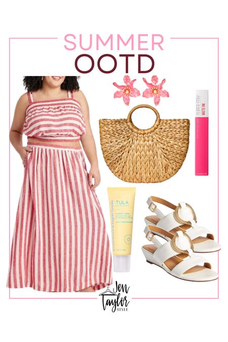 Love this plus size summer outfit idea featuring this matching set with maxi skirt! Paired with white sandals, straw handbag, and fun summer accessories !

#LTKplussize #LTKstyletip #LTKSeasonal