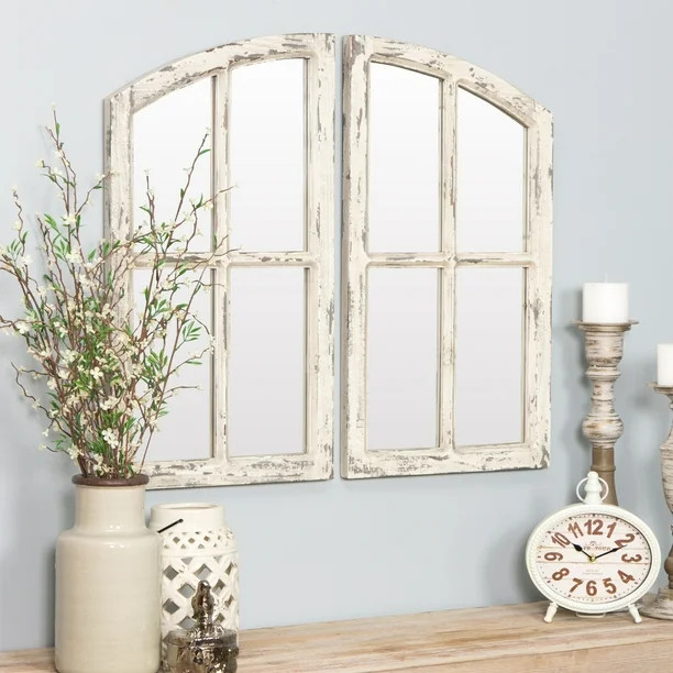Jolene Arch Window Pane Mirrors Off-White 27" x 15" (Set of 2) by Aspire - Walmart.com | Walmart (US)