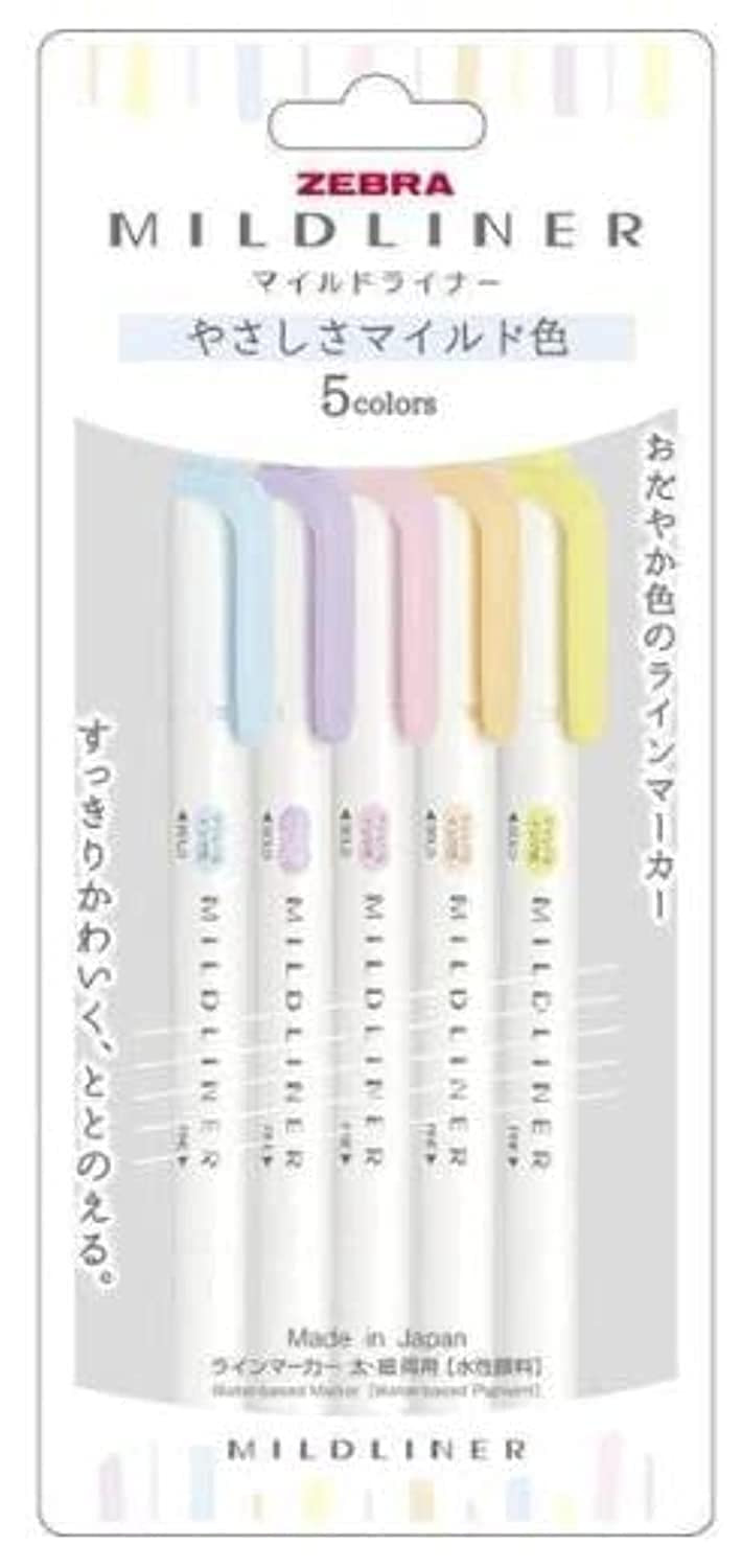 Zebra Line Marker, Thick & Fine Water Based Pigment, Mildliner, 5 Colors, WKT7-5C-YC | Amazon (US)