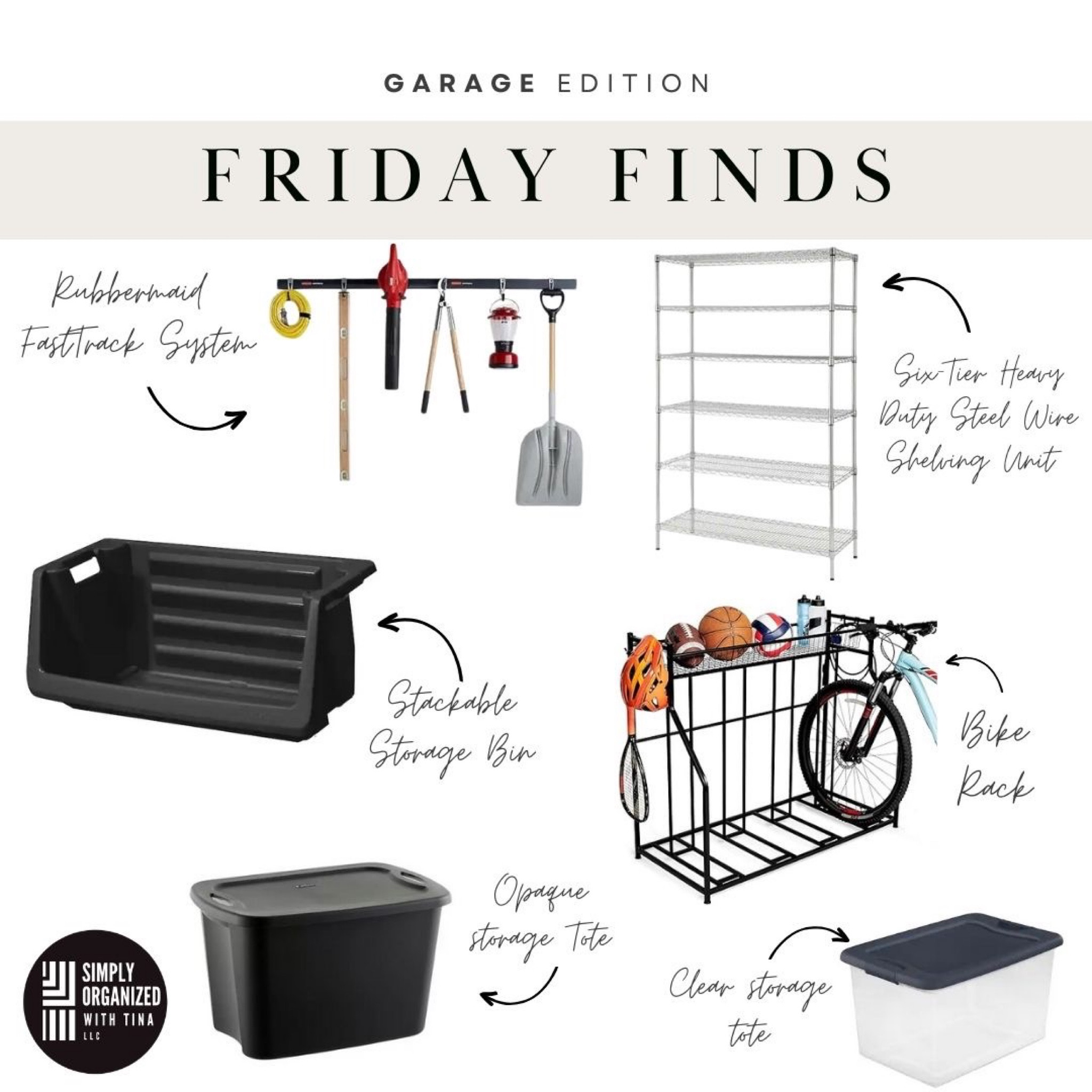 With cooler temperatures approaching, it is time to tackle your garage organization so you can park your cars inside to avoid winter weather. Here are some of our favorite items to get items off the garage floor while utilizing all that vertical wall space! 

Sterilite clear tote- These totes make it easy to see exactly what is stored in each one

opaque storage totes- Using opaque totes with labels creates a clean, uniform look
Heavy duty adjustable wire rack An adjustable storage rack that is easily adaptable to fit a variety of storage totes and garage items

Rubbermaid fast track system This versatile system is so easy to install and offers so many different accessory options to hang up any item found in your garage! 

Open-front stacking bins - These bins are another versatile option to store all the sports balls, outdoor toys, and car accessories. With the open-front design, it is easy to grab-and-go for every member of the family.

Bike rack- This rack has plenty of storage for helmets and other accessories while making it simple for everyone to park their wheels with ease.

#LTKhome #LTKSeasonal