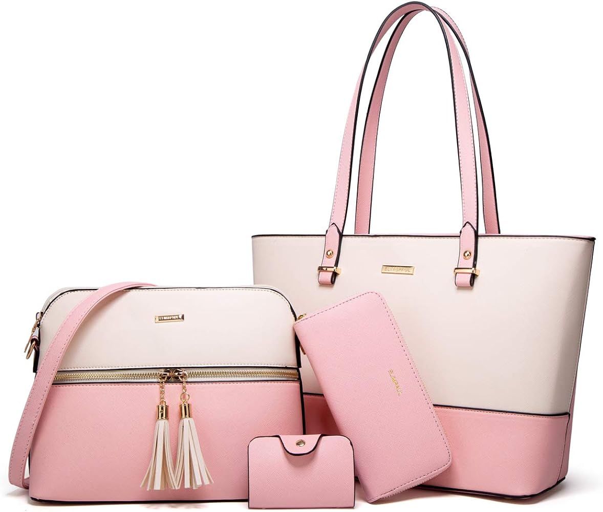 Amazon.com: Women Fashion Synthetic Leather Handbags Tote Bag Shoulder Bag Top Handle Satchel Pur... | Amazon (US)