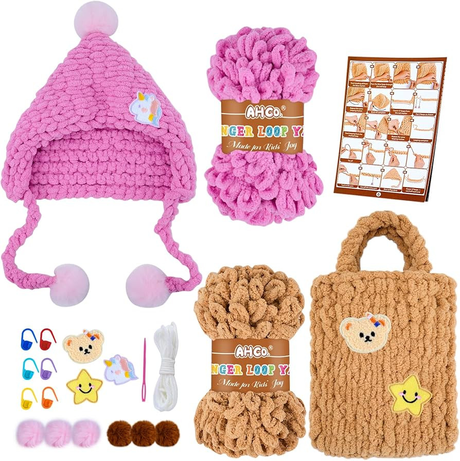 AHCo. Finger Loop Yarn Crafts Kit for Girls & Beginners, Soft Chunky Yarn for Hand Knitting, Grea... | Amazon (US)