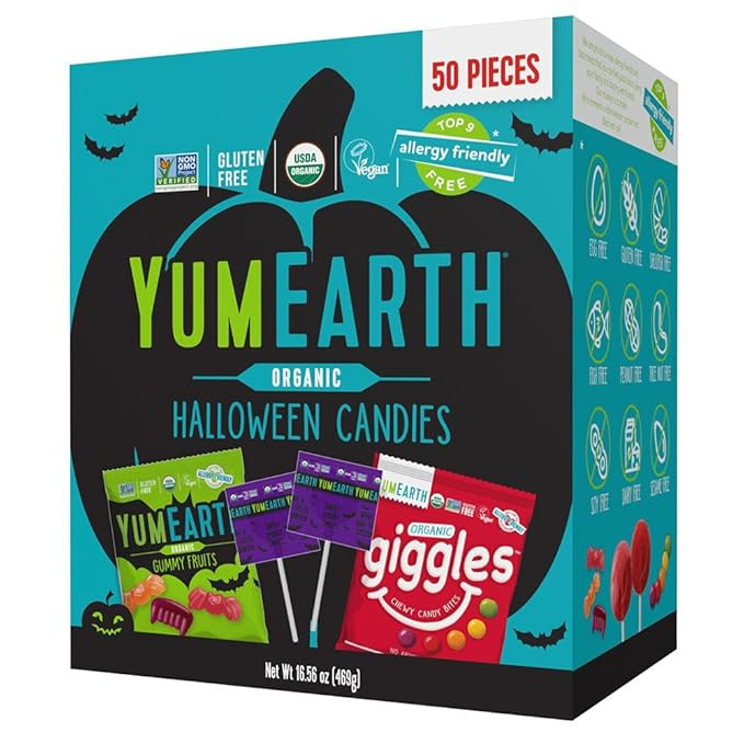 YumEarth Organic Halloween Variety Box - Allergy Friendly (Top 9 Free), No Artificial Dyes or Fla... | Amazon (US)