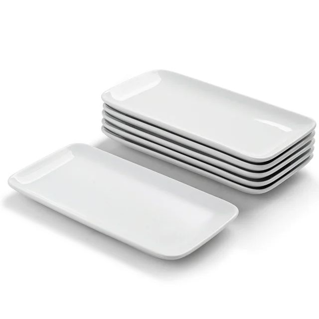 WishDeco Rectangle Plates Set of 6, Small White Porcelain Serving Plates, 9 inch | Walmart (US)