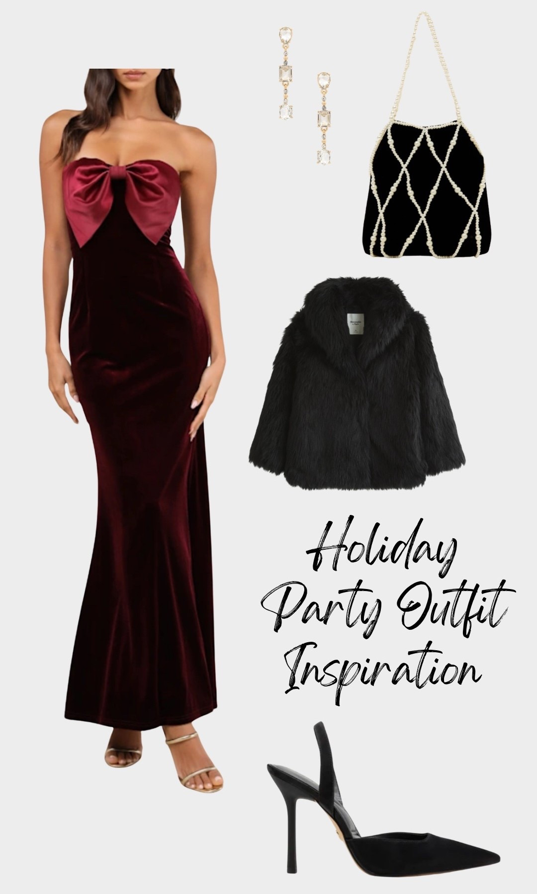Christmas party, red velvet dress, red maxi dress, Christmas dress, holiday party, holiday party dress, faux fur coat, red bow dress, red dress, black purse, black handbag, black heels

#LTKSeasonal #LTKHoliday #LTKFindsUnder100