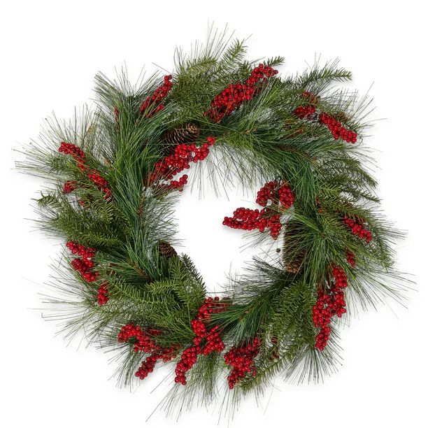 Holiday Time Red Berry Evergreen Christmas Wreath, 22 Inch - Walmart.com | Walmart (US)