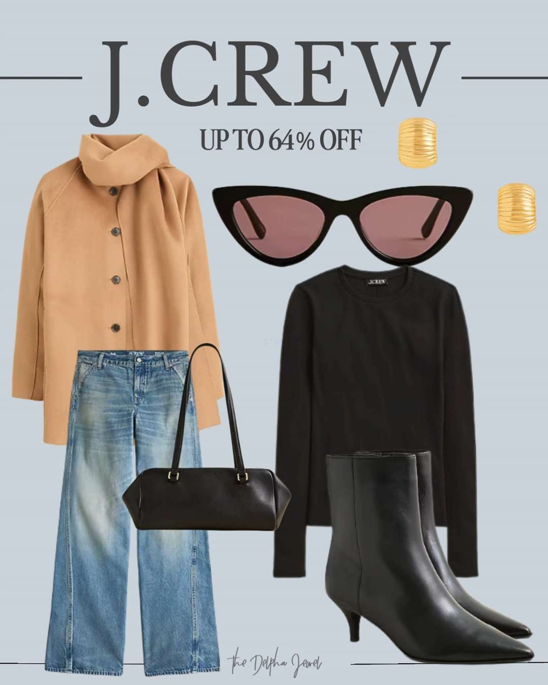 Up to 64% off sale styles with code SHOPSALE at J.Crew! 

wool blend scarf coat, long sleeve rib shirt, New Stevie leather ankle boots, cat eye sunglasses, wide leg jeans 

 #LTKOver40 #LTKSaleAlert #LTKMidsize