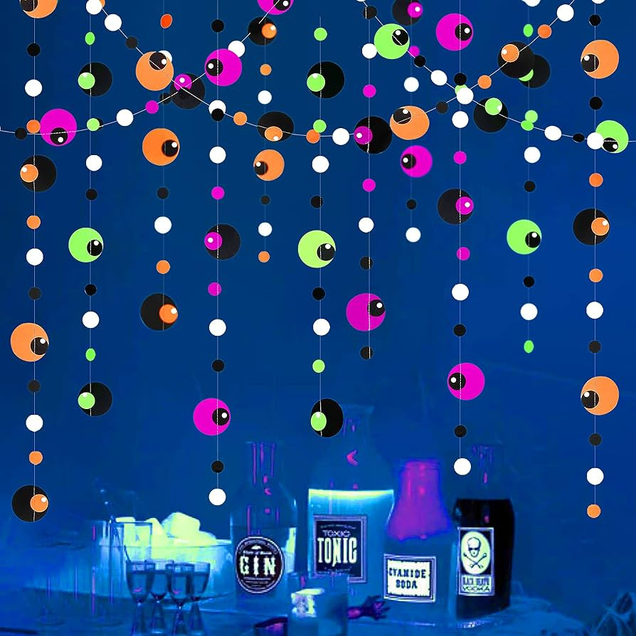 Halloween Eyeballs Garland Decorations Orange Purple Black Green Neon Paper Bunting Banner Stream... | Amazon (US)