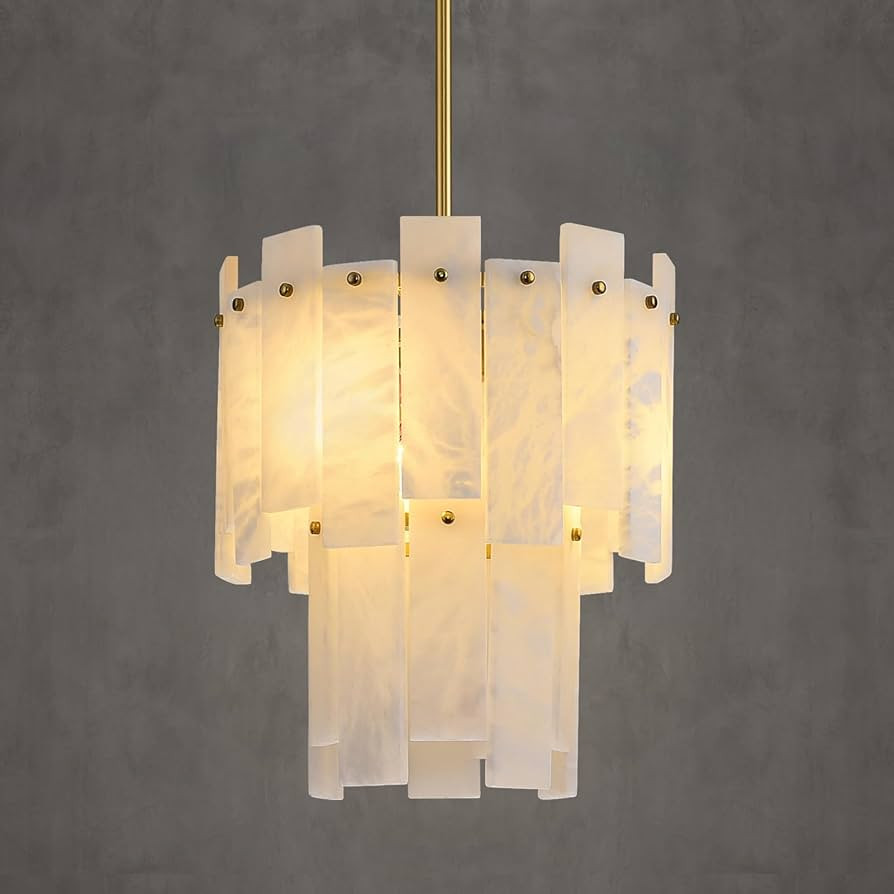Alabaster Round Chandelier, 2-Tier Spanish Alabaster Chandeliers, Warm White, 13" Modern Small Go... | Amazon (US)