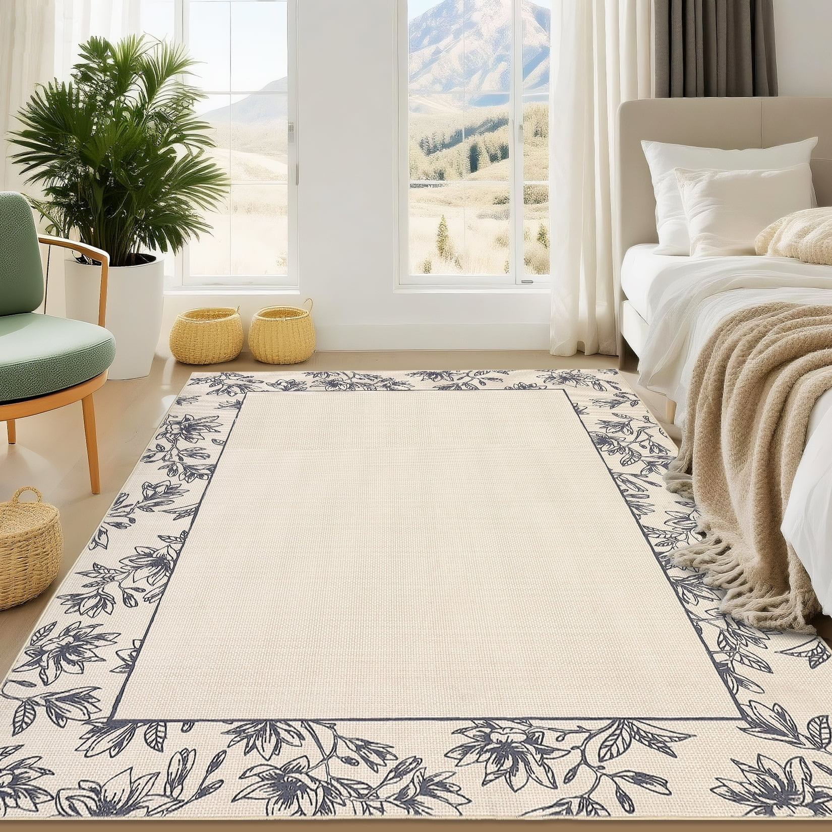 Garvee 10'x13' Solid Floral Area Rugs Modern Bordered Washable Rugs, Soft Non Slip Carpet Low Pil... | Walmart (US)