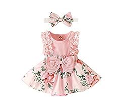 KAFIREN Baby Girl Clothes Newborn Romper Dress Infant Lace Ruffle Sleeveless Summer Outfits with ... | Amazon (US)