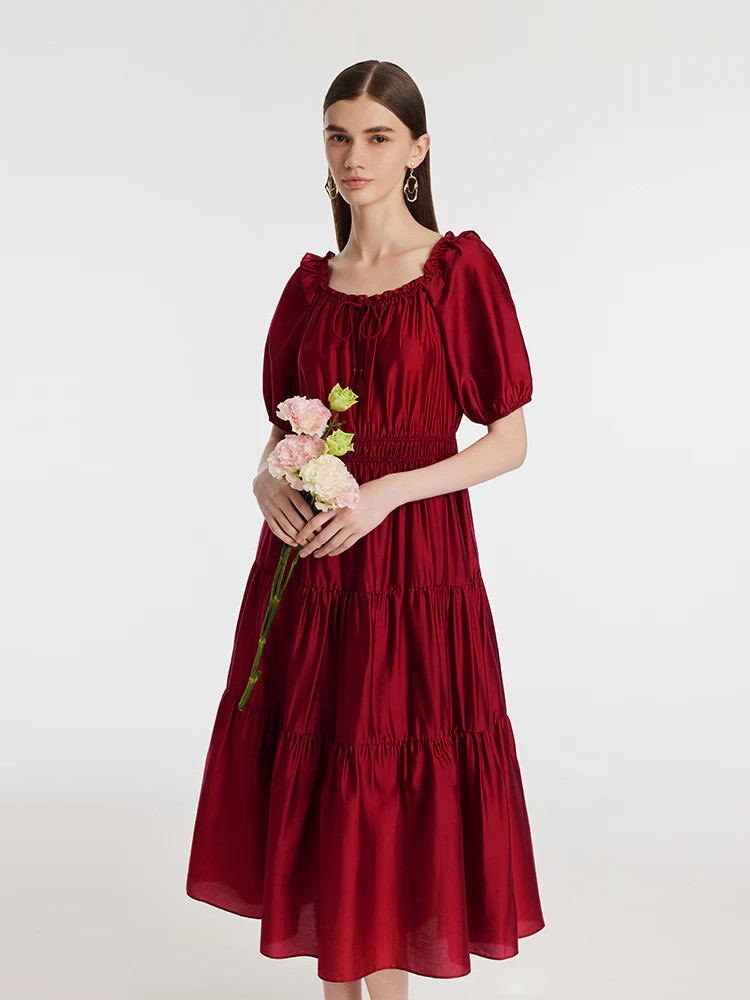 Vestido largo de mujer con volantes y niveles de Tencel | GOELIA