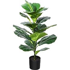CROSOFMI Artificial Fiddle Leaf Fig Tree 35 Inch Fake Ficus Lyrata Plant with 28 Leaves Faux Plan... | Amazon (US)