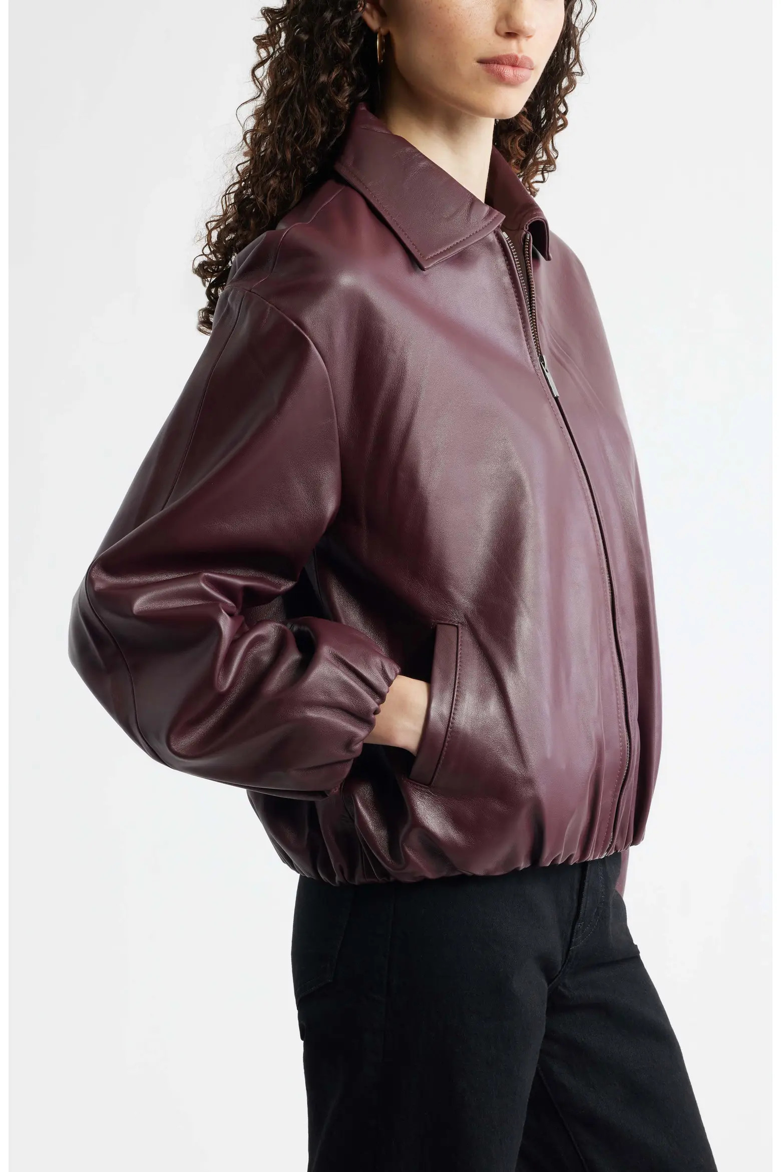 Bubble Hem Leather Bomber Jacket (Women) | Nordstrom | Nordstrom