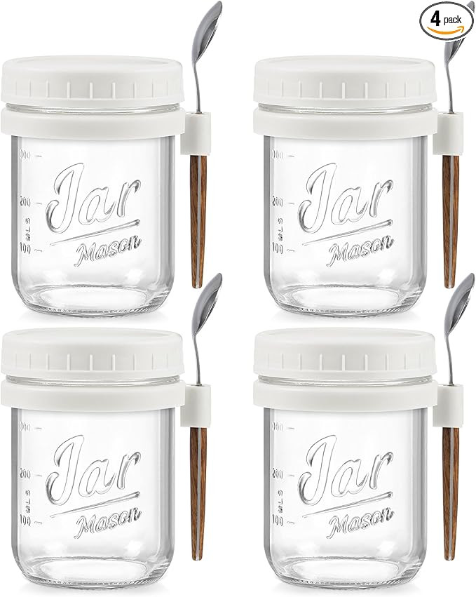 LANDNEOO 4 Pack Overnight Oats Containers with Lids and Spoons, 16 oz Glass Mason Jars with Airti... | Amazon (US)
