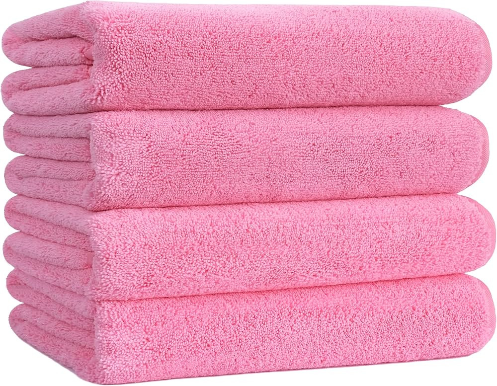 Polyte Microfiber Quick Dry Lint Free Bath Towel, 57 x 30 in, Pack of 4 (Pink) | Amazon (CA)