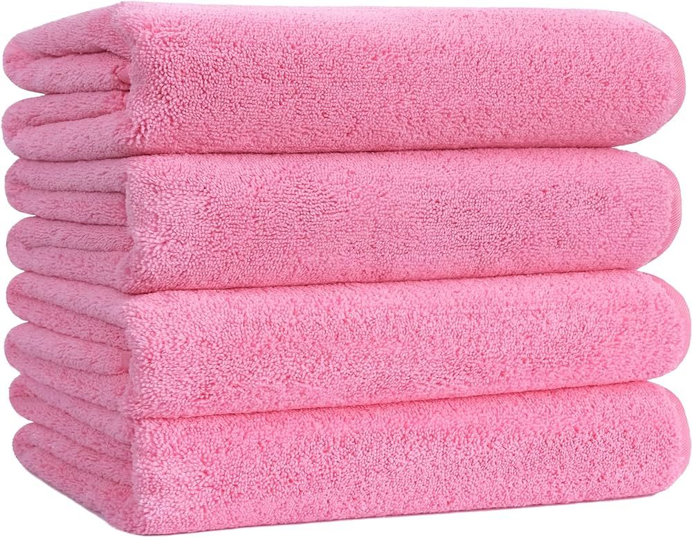 Polyte Microfiber Quick Dry Lint Free Bath Towel, 57 x 30 in, Pack of 4 (Pink) | Amazon (CA)