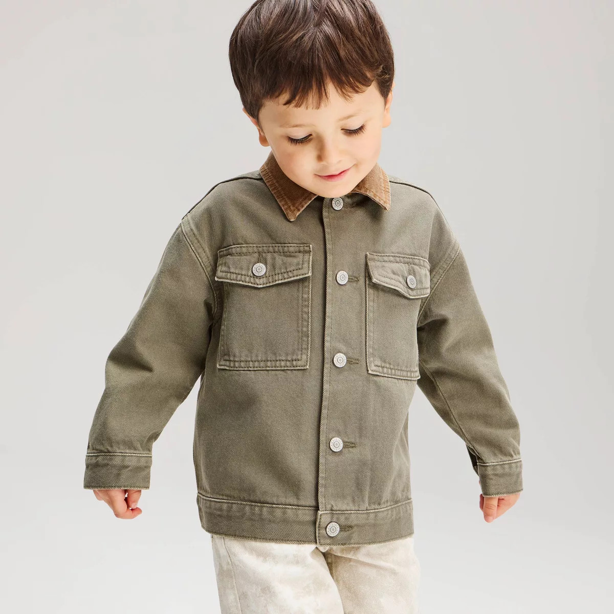 Toddler Boys' Contrast Collar Denim Jacket - Cat & Jack™ Light Wash 12M | Target