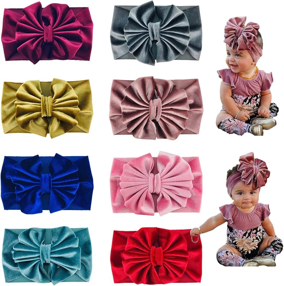 8 PACK Elastic Stretchy Elastic Soft Wide Velvet Bowknot Bow Headbands Hairband Knot Turban Headw... | Amazon (US)