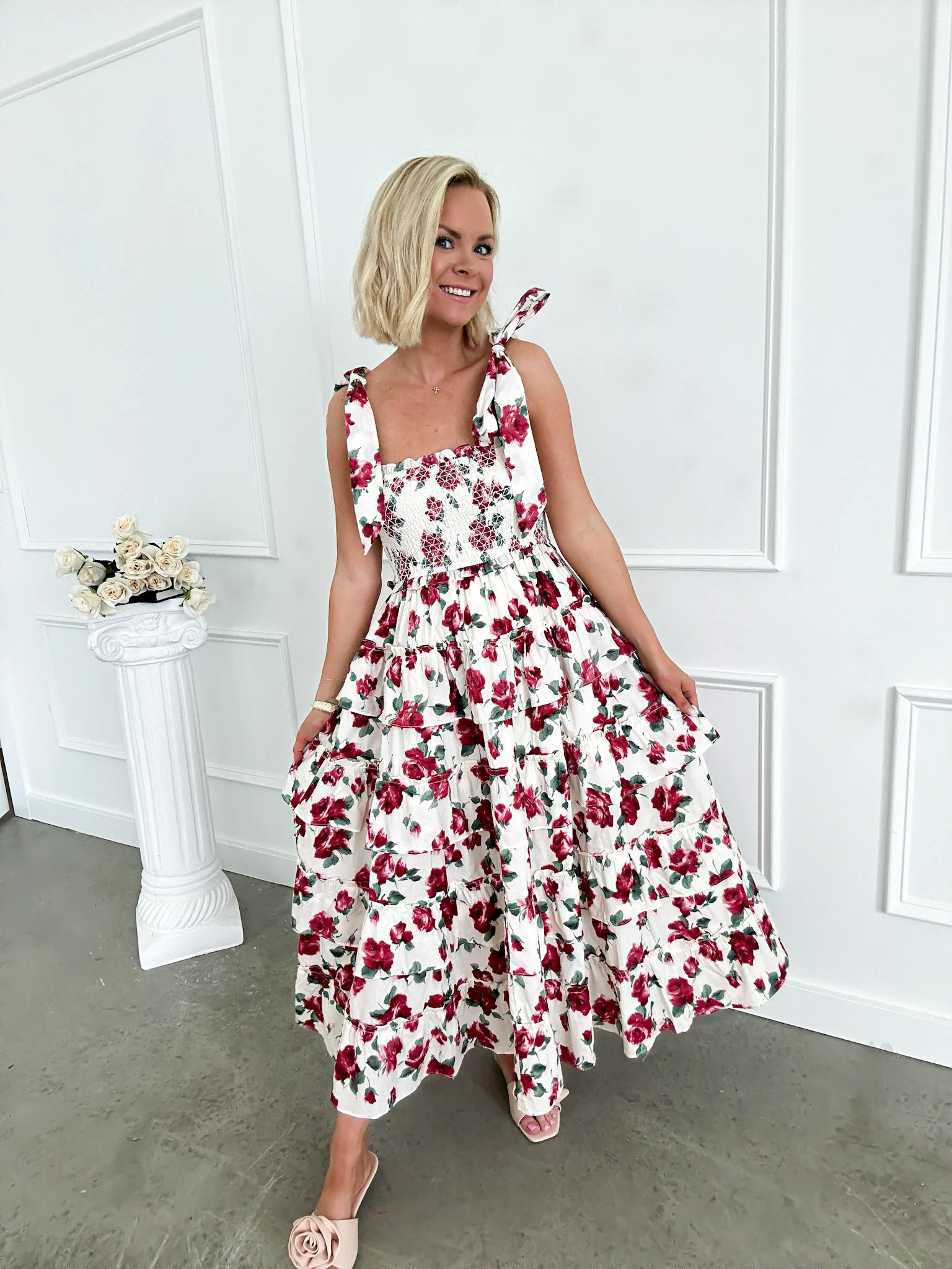 Caught Red Handed Smocked Floral Midi Dress | Flourish in Frills