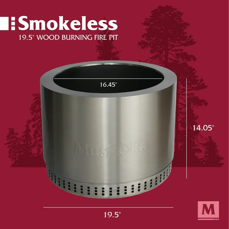 Muskoka 19.5" Stainless Steel Smokeless Wood Burning Fire Pit with Protective Cover - Walmart.com | Walmart (US)