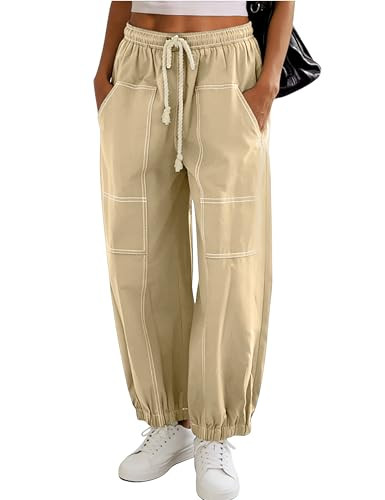Himosyber Womens Baggy Wide Leg Pants Casual Loose Elastic Drawstring Waist Harem Pants with Pock... | Amazon (US)