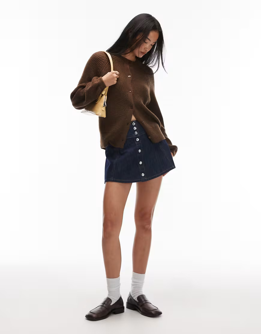 ASOS DESIGN knitted raglan cardigan in brown | ASOS (Global)