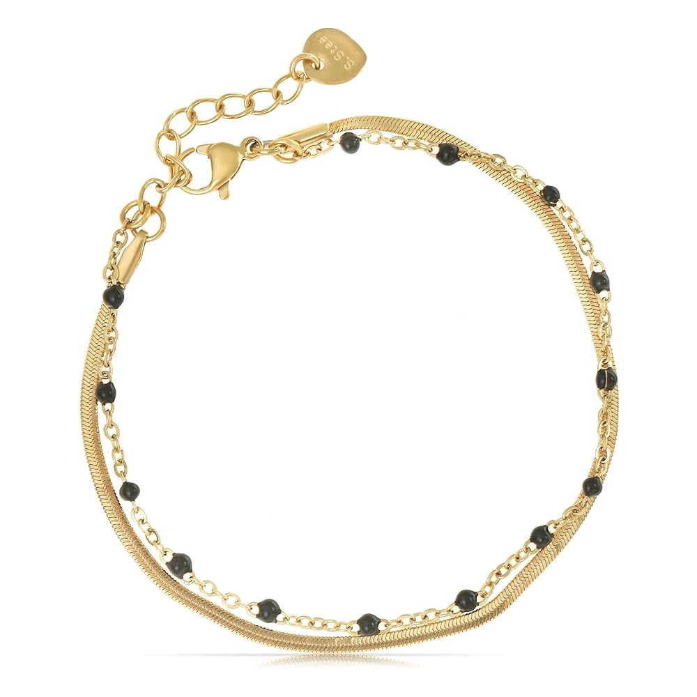 Made by Nami Dainty Gold Link Bracelets for Women Adjustable Double Layered Gold Chain Bracelet w... | Amazon (US)