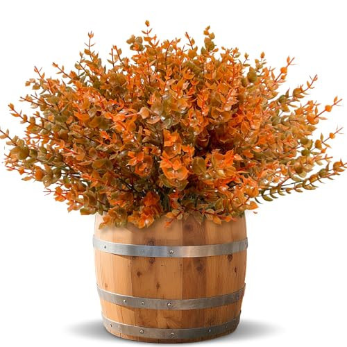 12 Bundles Artificial Fall Flowers for Outdoors Fall Thanksgiving Decorations, UV Resistant Fake Mums Faux Fall Plants Plastic Greenery Shrub Porch Home Harvest Gardens Autumn Decor(Brown Orange) | Amazon (US)