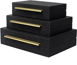 DECOR4SEASON Faux Shagreen Leather Decorative Jewelry Storage Nesting Organizer Boxes with Lids G... | Amazon (US)