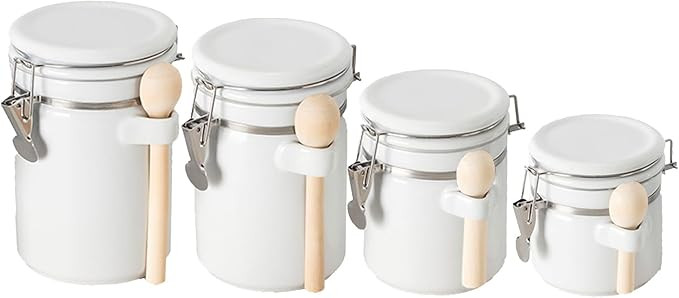 Canister Sets For The Kitchen (4 Piece Set) White, High Gloss Ceramic | By Home Basics | Decorati... | Amazon (US)