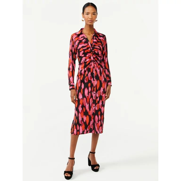 Scoop Women's Midi Shirt Dress with Ruching | Walmart (US)