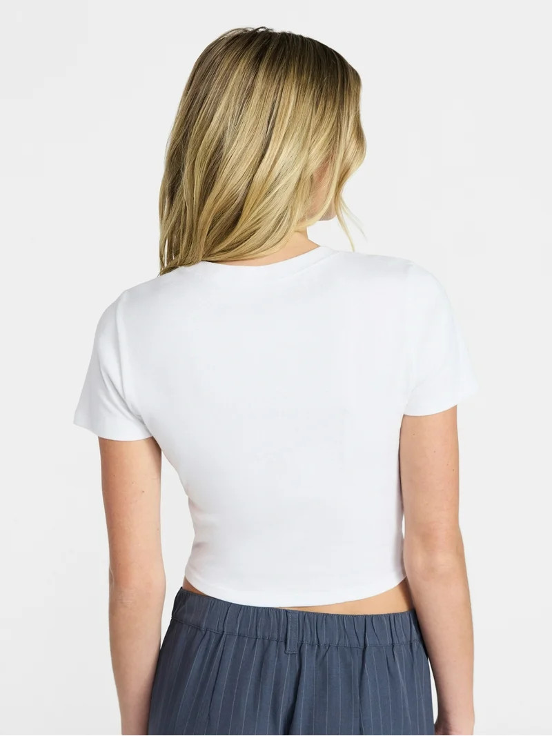 No Boundaries Cotton Crewneck Cropped Tee, Women's XXS-XXL | Walmart (US)