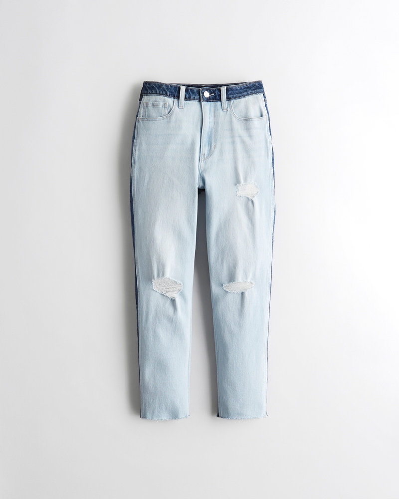 Girls Ultra High-Rise Two-Tone Ripped Mom Jeans from Hollister | Hollister (US)
