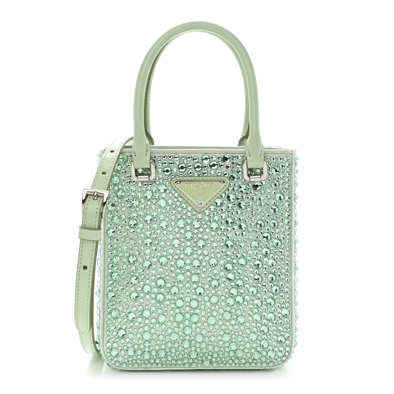 Satin Crystal Small Tote Bag Acqua | FASHIONPHILE (US)