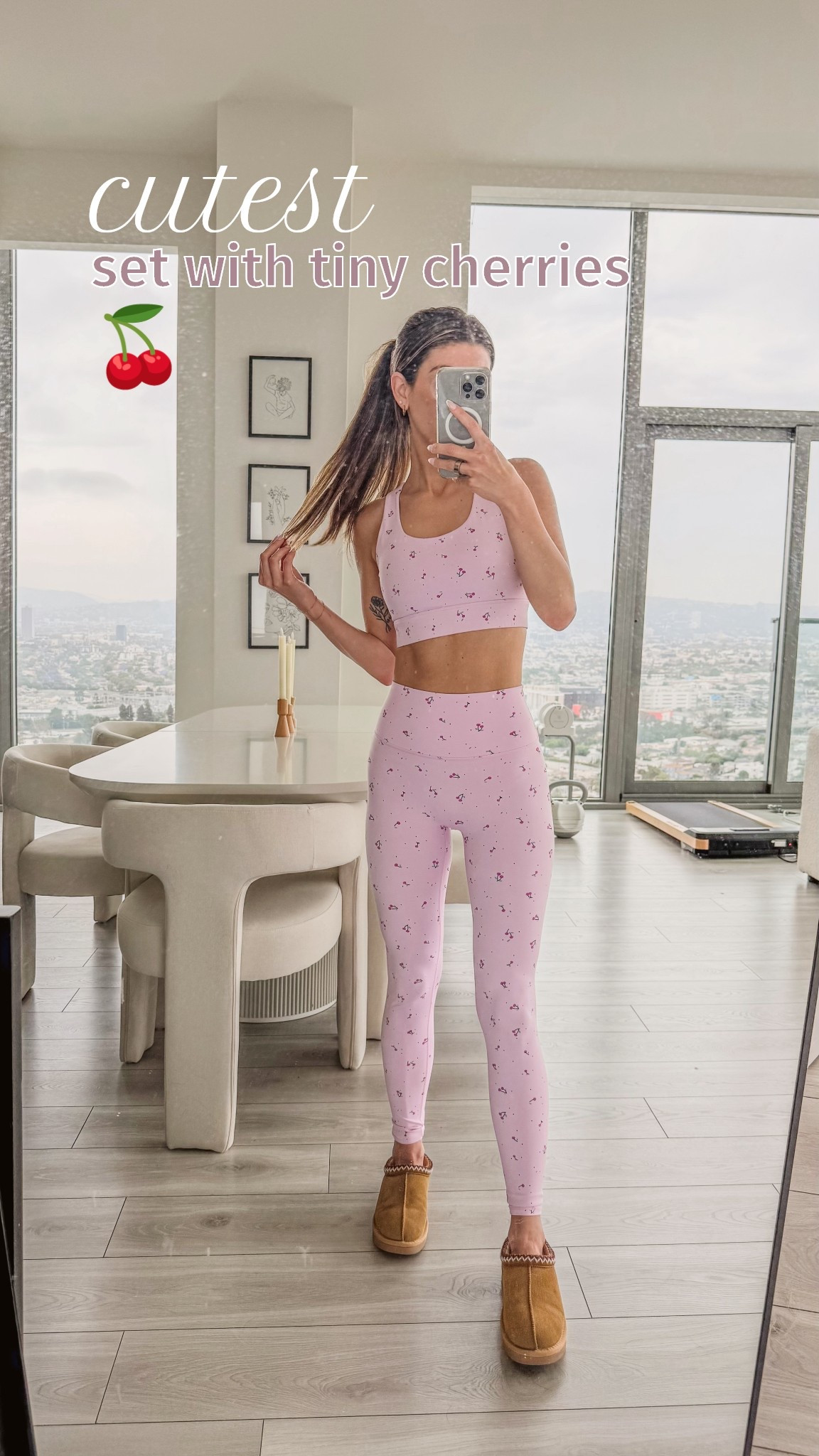 the cutest pink set with tiny cherries on it 🍒🩷 it’s SO comfortable and flattering and has a scrunch butt to really lift! 

#LTKPetite #LTKActive