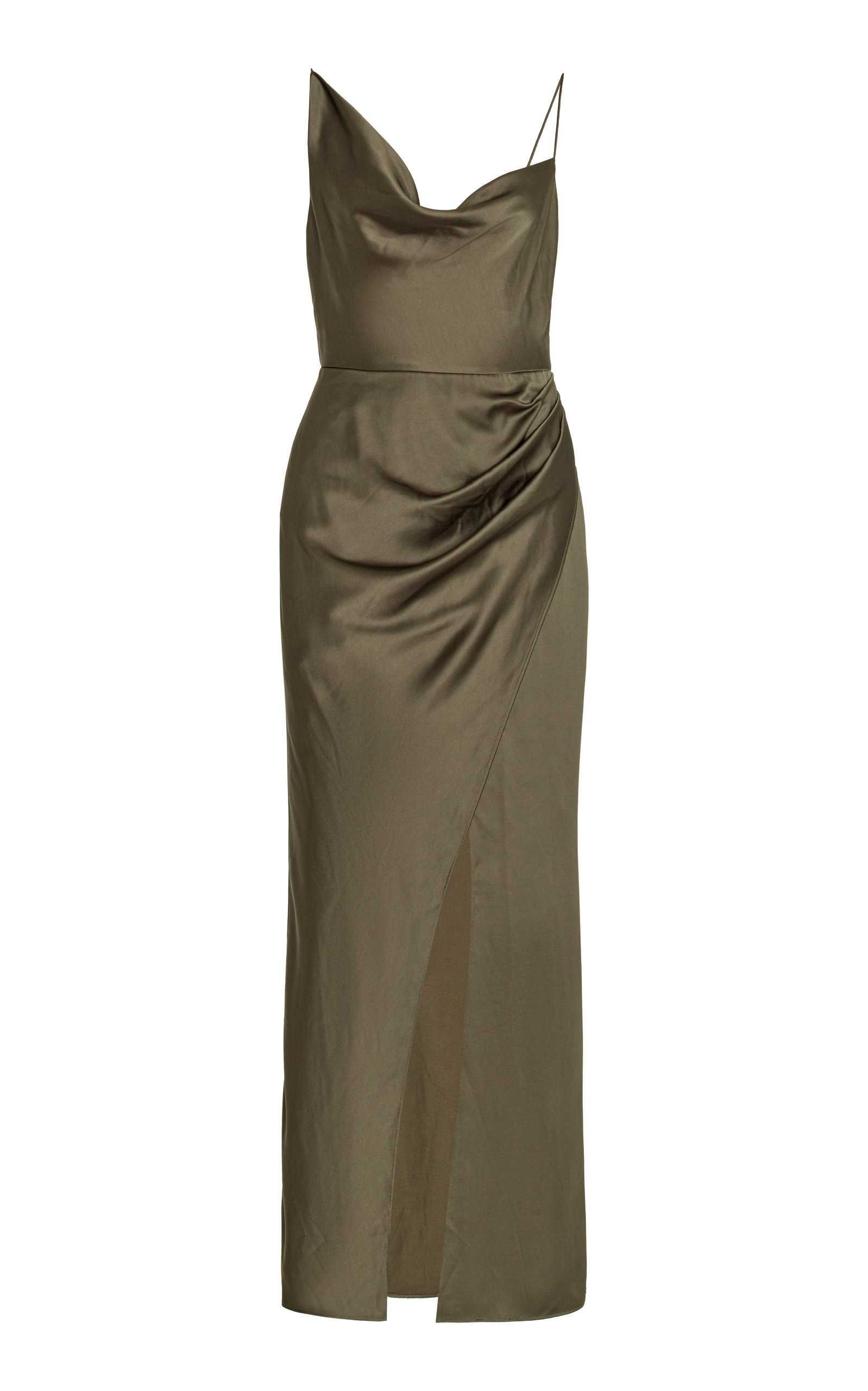 Aria Asymmetric Draped Satin Maxi Slip Dress | Moda Operandi (Global)