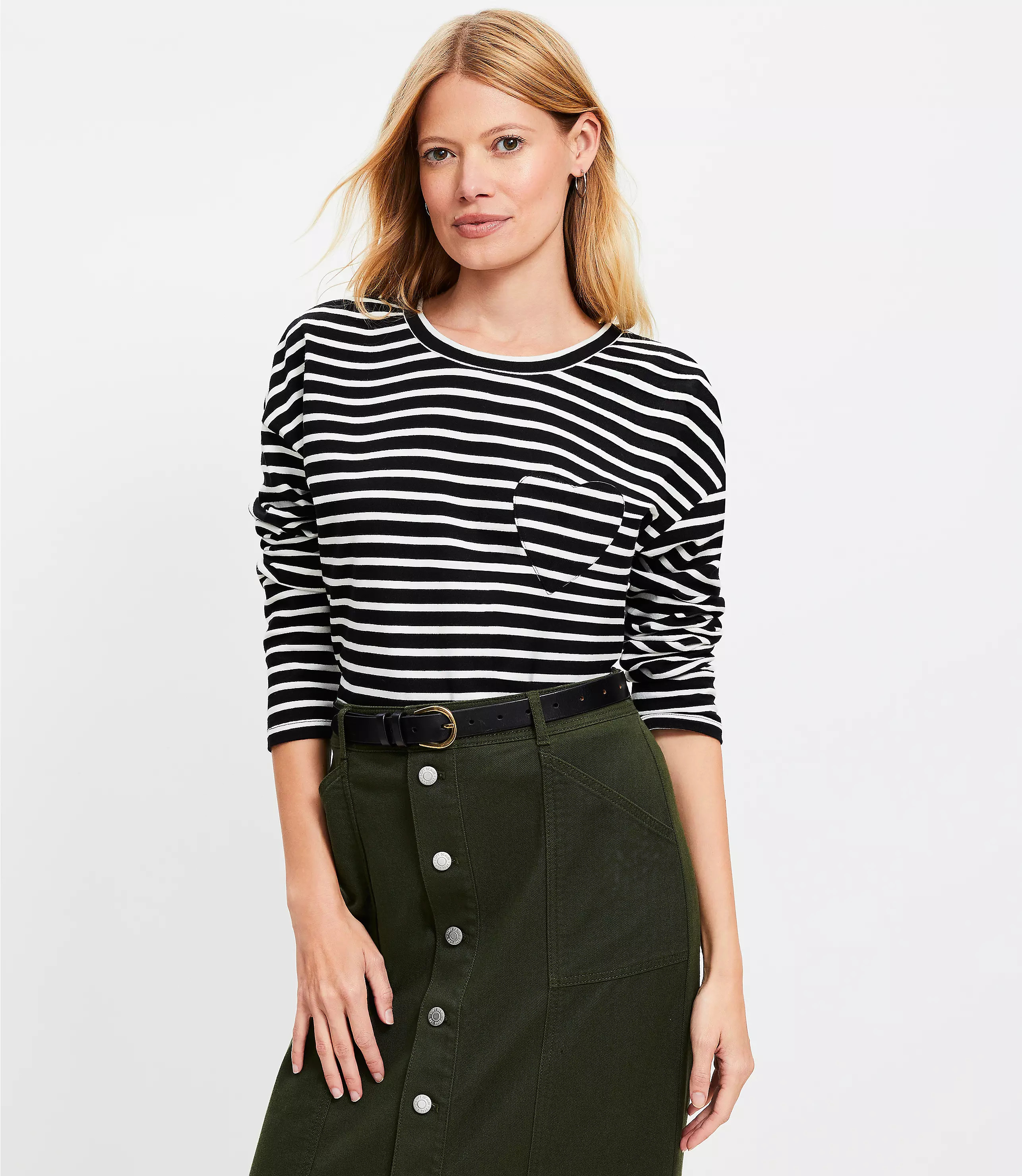 Striped Heart Pocket Tee | LOFT