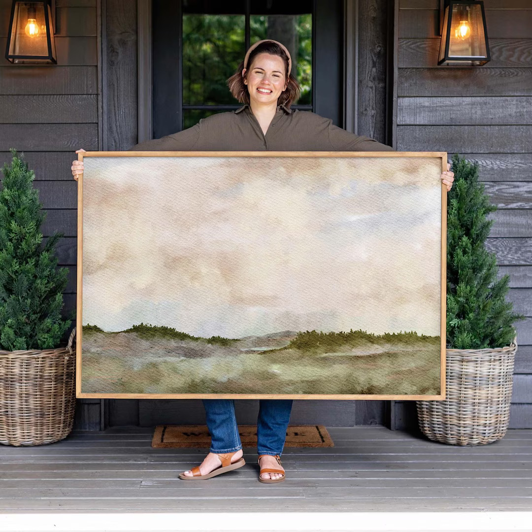 Large Framed Abstract Art Modern Landscape Wall Art Neutral Art Canvas Print Landscape Wall Decor... | Etsy (US)